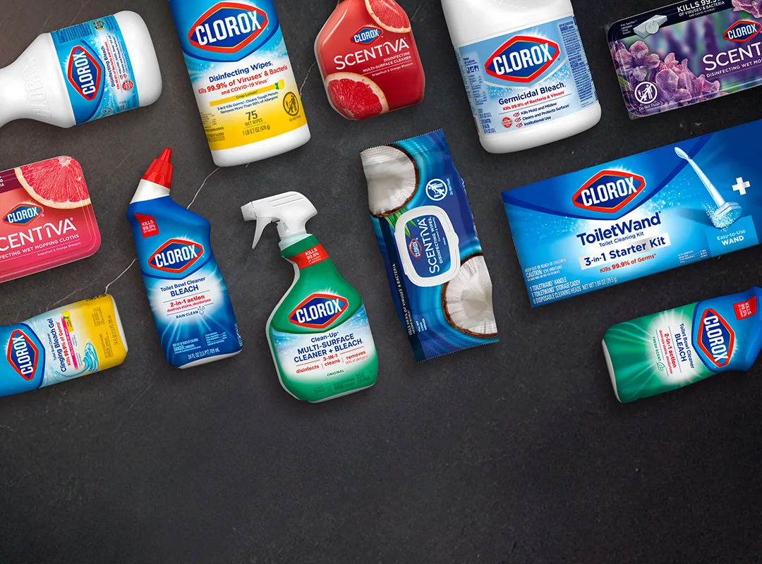 clorox products laid out on a marble surface